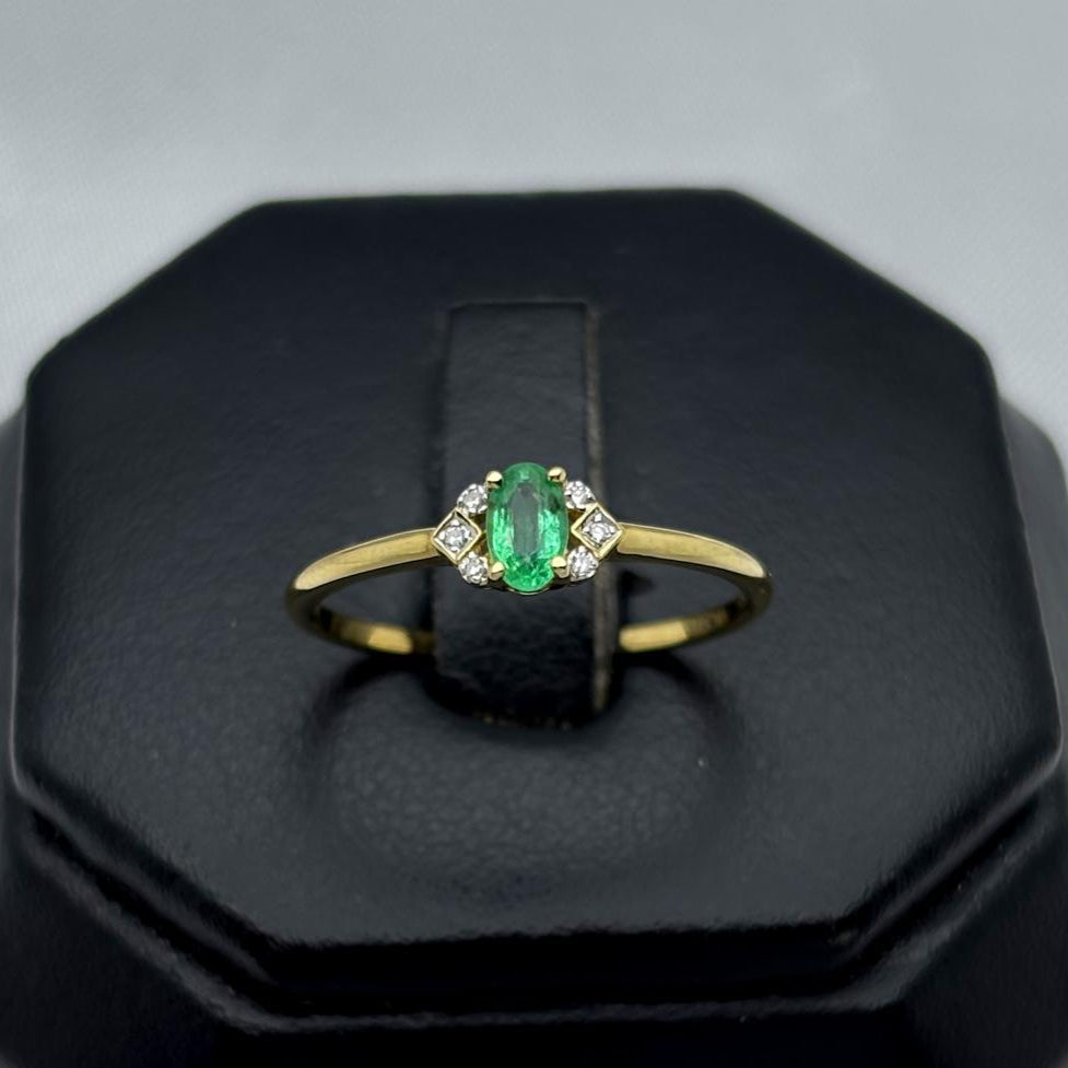 #ADX14105 - Anillo Con Diamante Natural Y Esmeralda Oval Oro 14K - TX255/