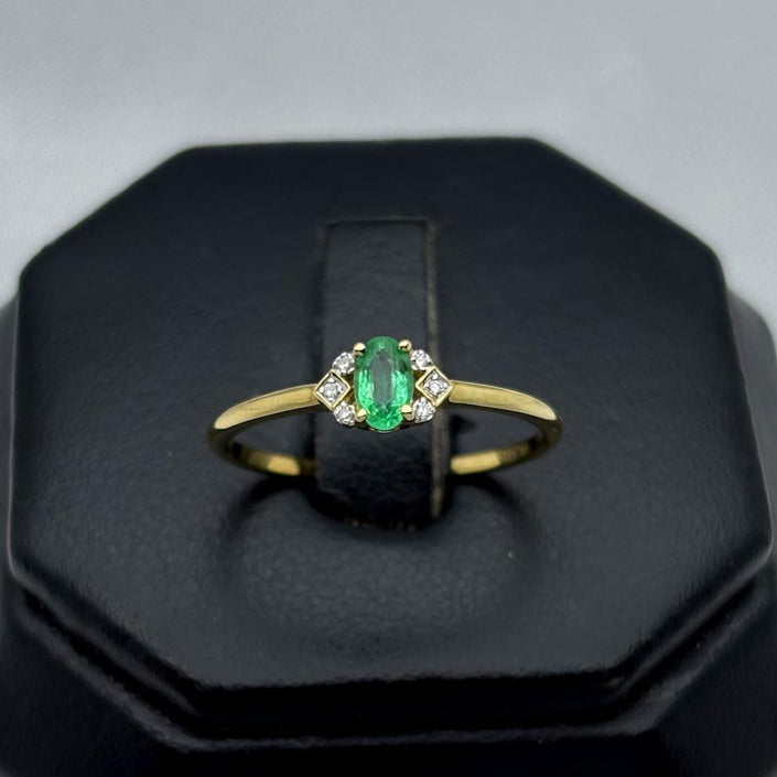 #ADX14105 - Anillo Con Diamante Natural Y Esmeralda Oval Oro 14K - TX255/