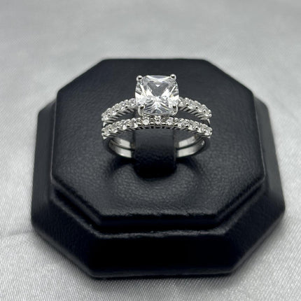 #AL110 - Alianza Doble Piedra Zirconia Cuadrada Y Media Churumbela Plata - C14/4.8