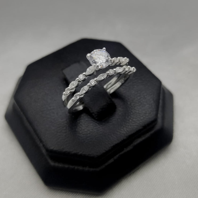 #AL142 - Alianza Doble Zirconia Central Circular Y Media Churumbela Plata - PU3.4