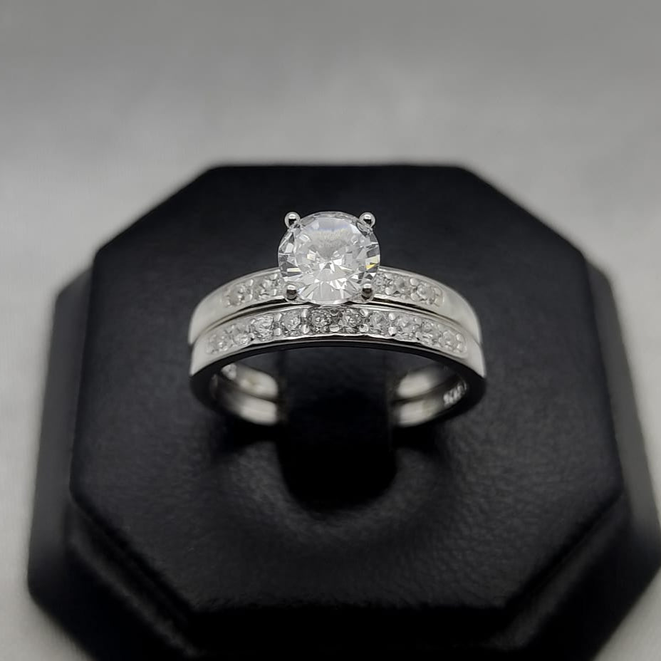 #AL143 - Alianza Doble Zirconia Central Circular Y Media Churumbela Plata - PU4.8