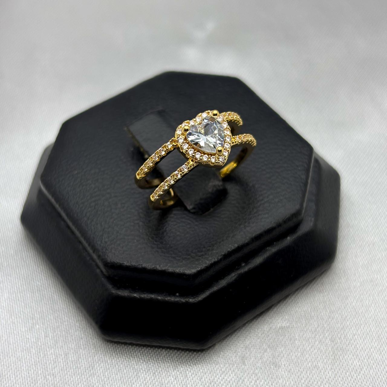 #AOL145 - Anillo Ajustable Corazón Con Piedra Zirconia Oro Laminado 18K - LA030/