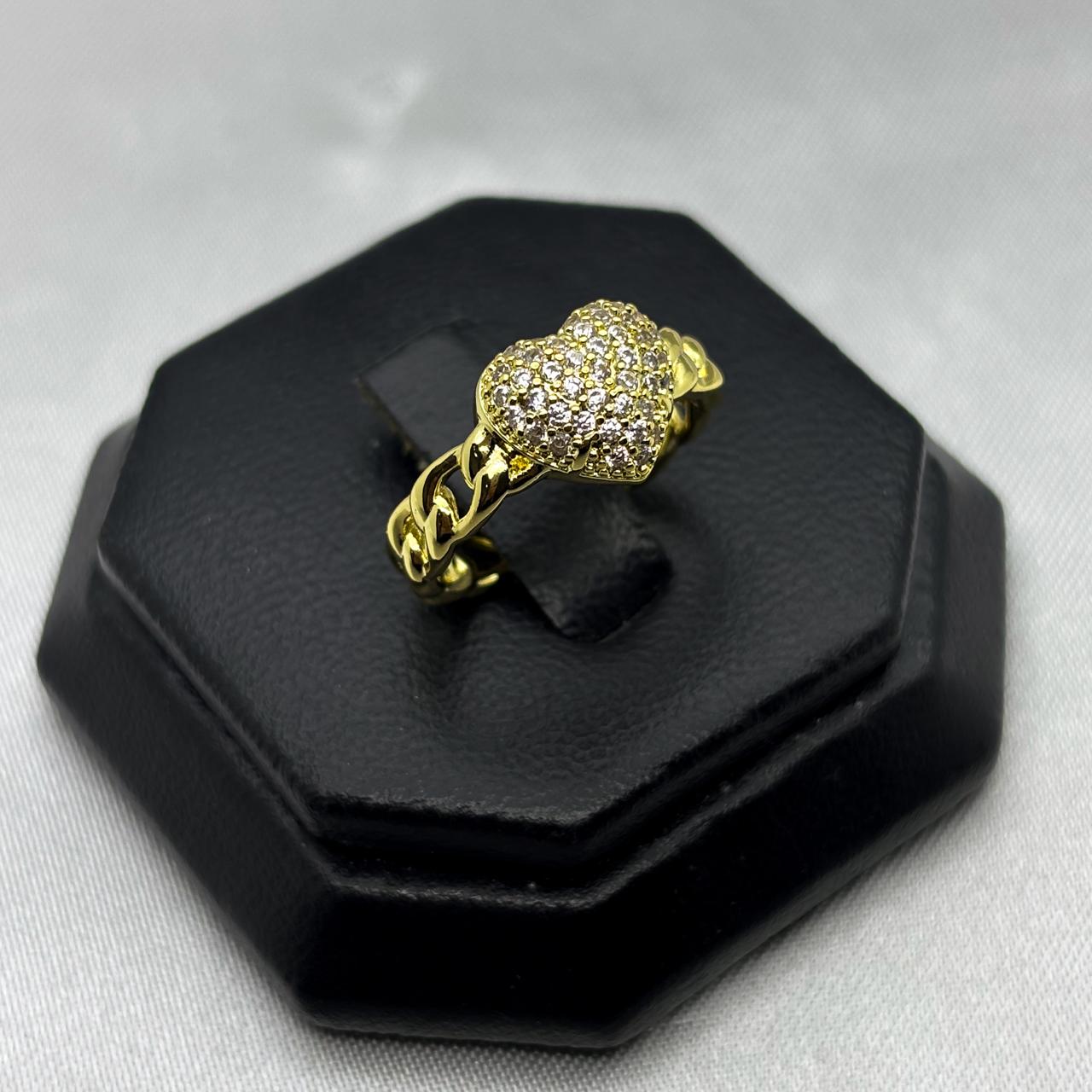 #AOL146 - Anillo Ajustable Corazón Con Zirconia Oro Laminado 18K - LA030/