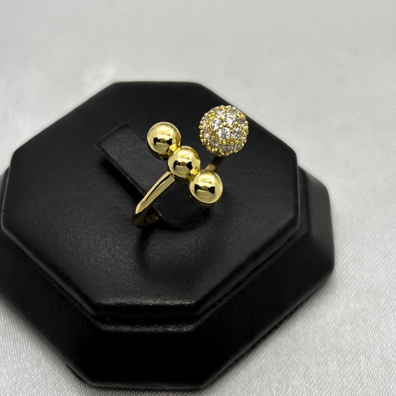 #AOL154 - Anillo Ajustable Esferas Con Piedra Zirconia Oro Laminado 18K - LA050/