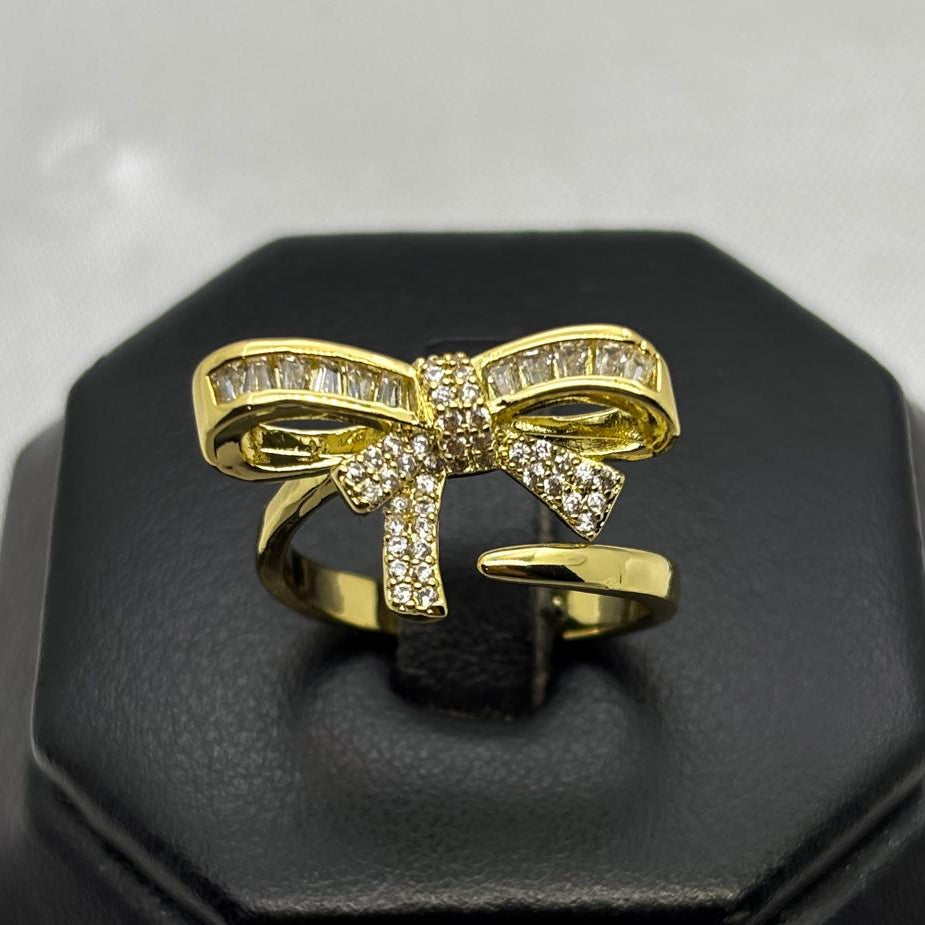 #AOL155 - Anillo Ajustable Moño Piedra Zirconia Oro Laminado 18K - LA050/