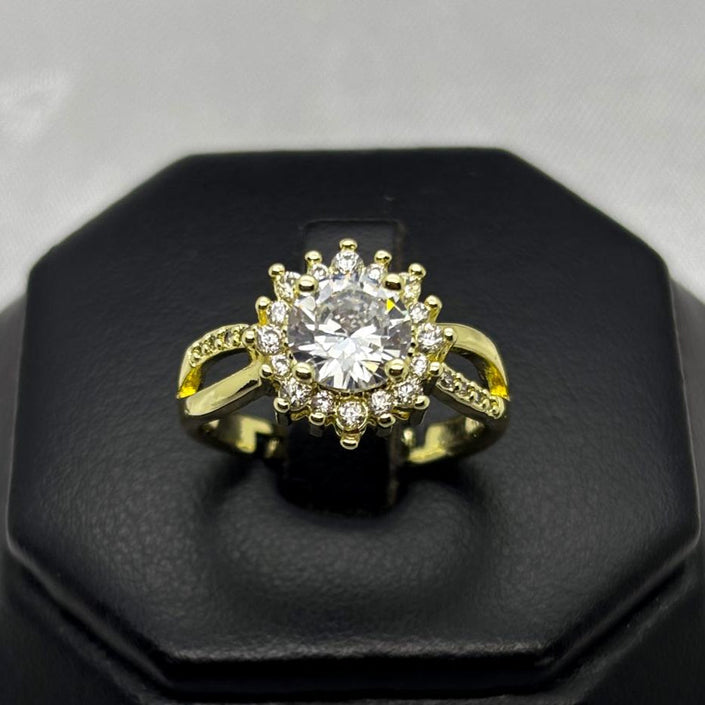 #AOL162 - Anillo Ajustable Flor Piedra Zirconnia Oro Laminado 18K - LA030/