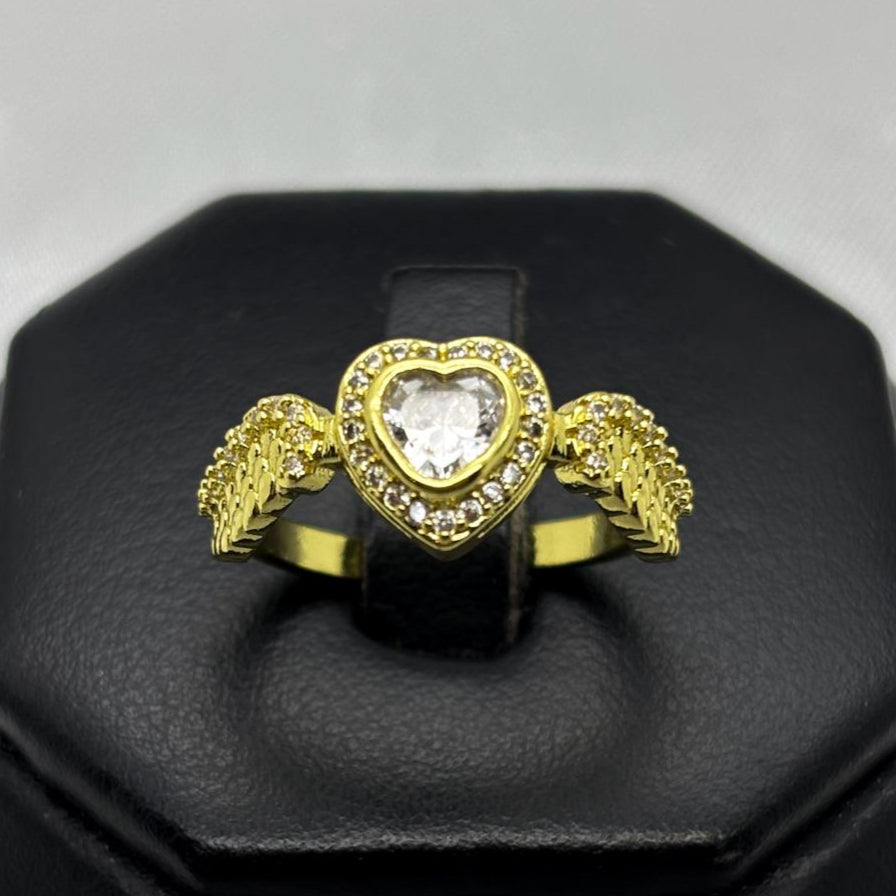 #AOL165 - Anillo Ajustable Corazón Con Alas Piedra Zirconia Oro Laminado 18K - LA030/
