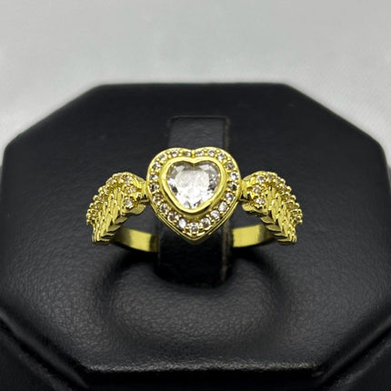 #AOL165 - Anillo Ajustable Corazón Con Alas Piedra Zirconia Oro Laminado 18K - LA030/