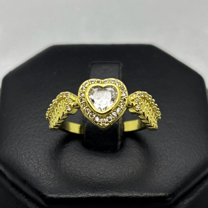 #AOL165 - Anillo Ajustable Corazón Con Alas Piedra Zirconia Oro Laminado 18K - LA030/
