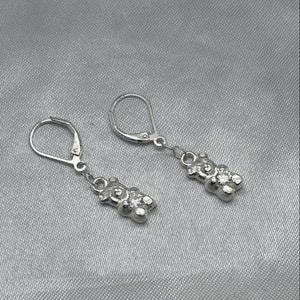 #AR157 - Arete Colgante Oso/Osito Con Piedra Zirconia Plata - IP3.7