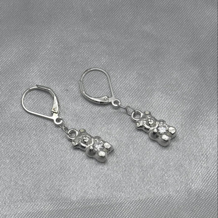 #AR157 - Arete Colgante Oso/Osito Con Piedra Zirconia Plata - C25/3.7