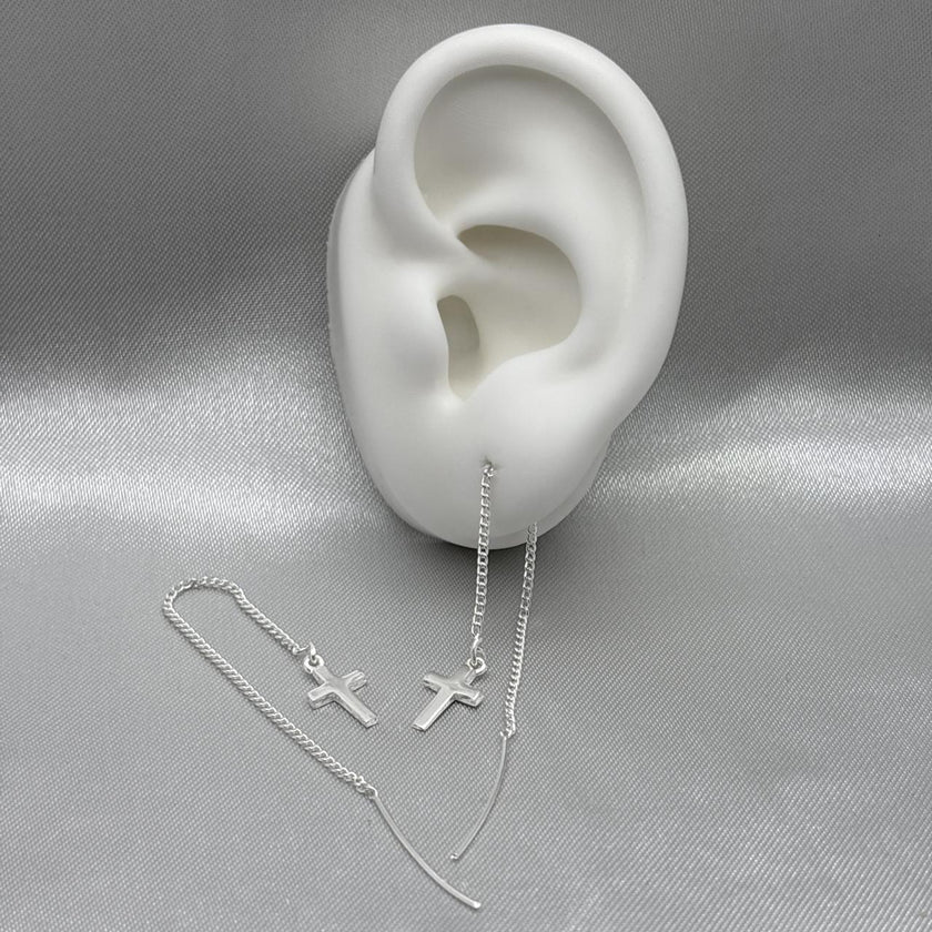 #AR163 - Arete Largo Con Cruz Plata - A12/1.9