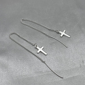 #AR163 - Arete Largo Con Cruz Plata - A12/1.9