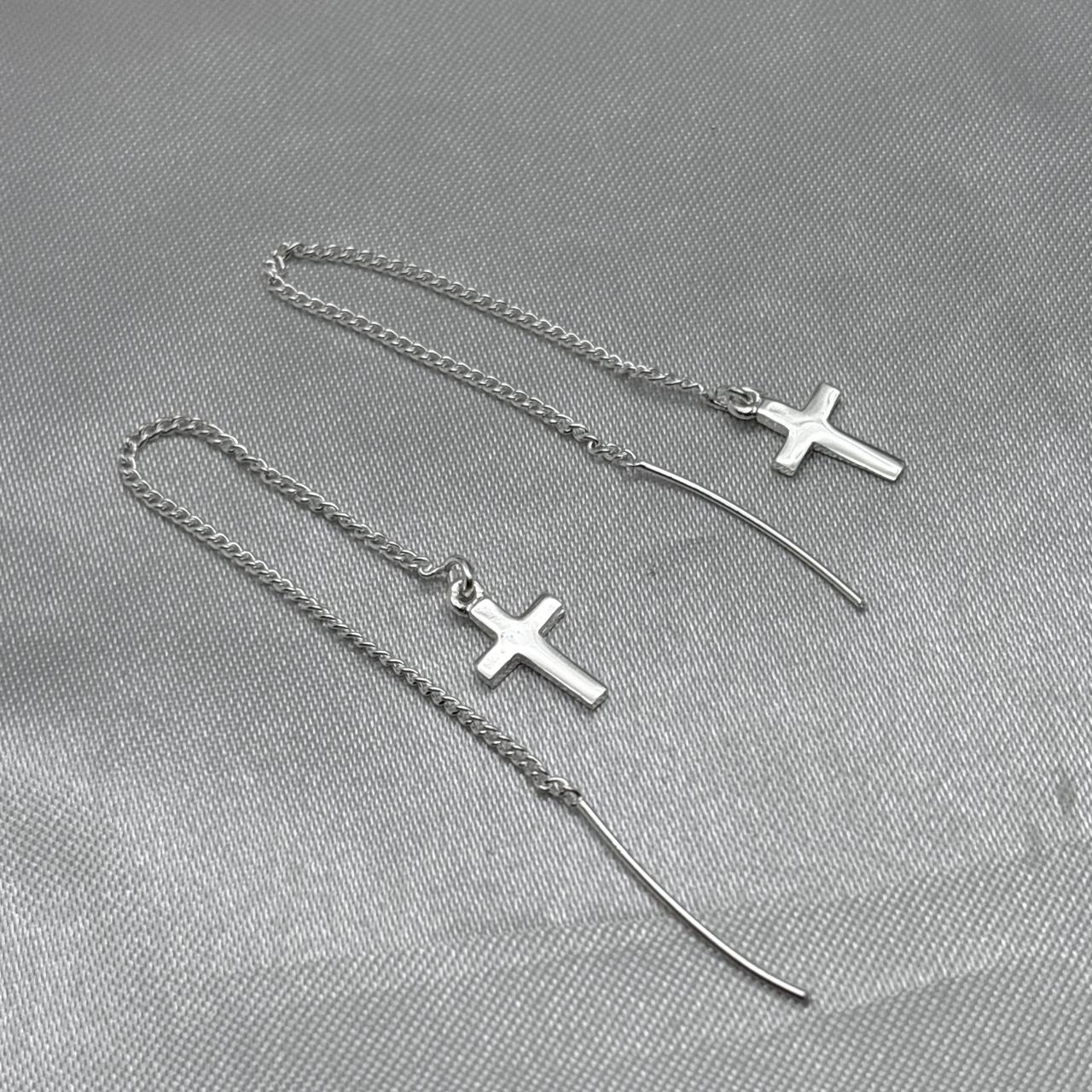 #AR163 - Arete Largo Con Cruz Plata - A12/1.9