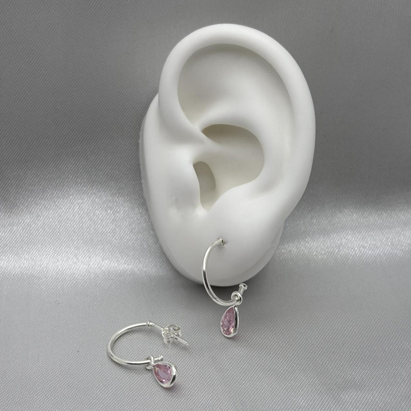 #AR168 - Arete Colgante Gota Con Piedra Zirconia Plata - CE1.8