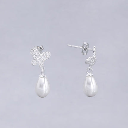 #AR159 - Arete De Mariposa Con Perla - C14/1.9