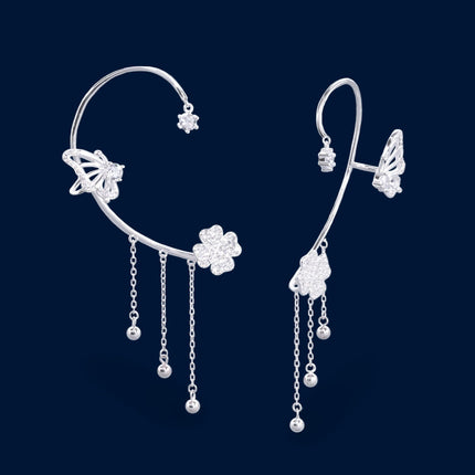 #AR183 - Arete Simulador Mariposa Y Trébol Piedra Zirconia Plata - B11/6.9