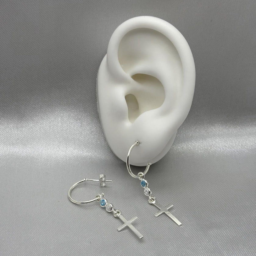 #AR190 - Arete Colgante Cruz Con Piedra Zirconia Plata - CE2.2