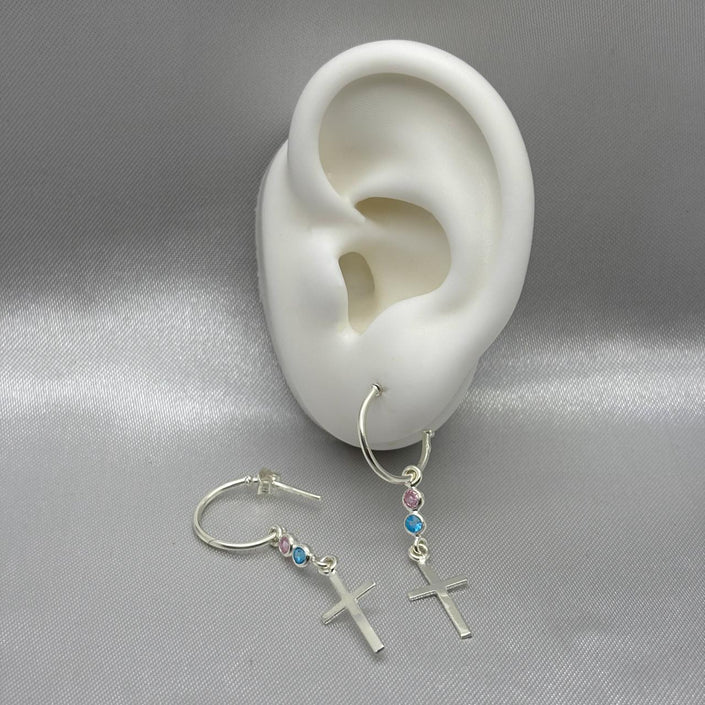 #AR190 - Arete Colgante Cruz Con Piedra Zirconia Plata - A07/2.2