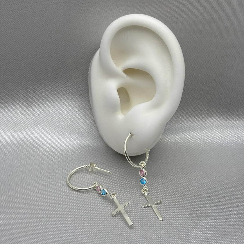 #AR190 - Arete Colgante Cruz Con Piedra Zirconia Plata - CE2.2