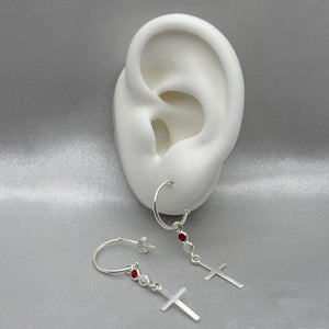 #AR190 - Arete Colgante Cruz Con Piedra Zirconia Plata - CE2.2