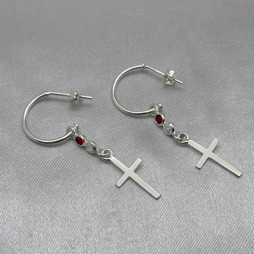 #AR190 - Arete Colgante Cruz Con Piedra Zirconia Plata - CE2.2