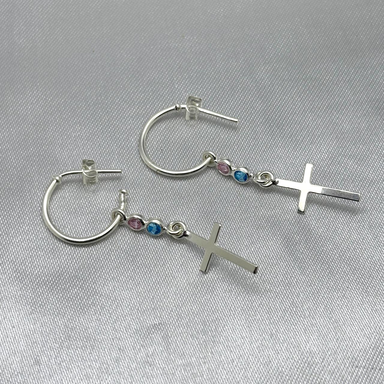 #AR190 - Arete Colgante Cruz Con Piedra Zirconia Plata - CE2.2