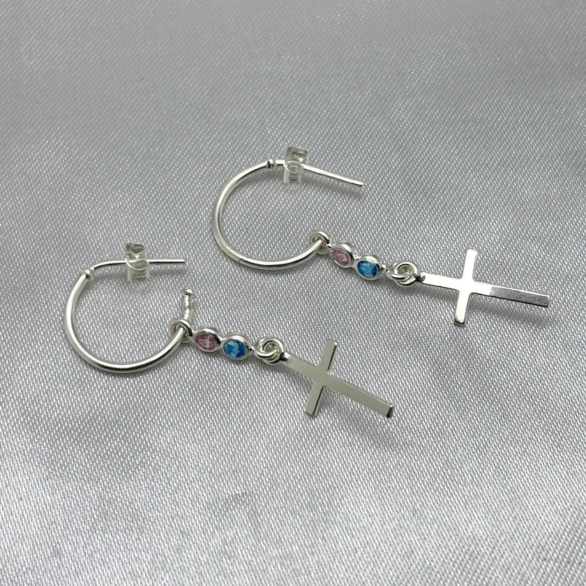 #AR190 - Arete Colgante Cruz Con Piedra Zirconia Plata - CE2.2