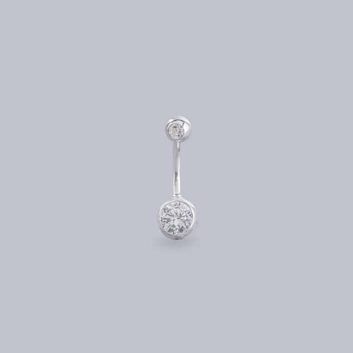 #AR204 - Arete/Piercing De Plata Para Ombligo Forma De Bolita Con Piedra - MI2.2