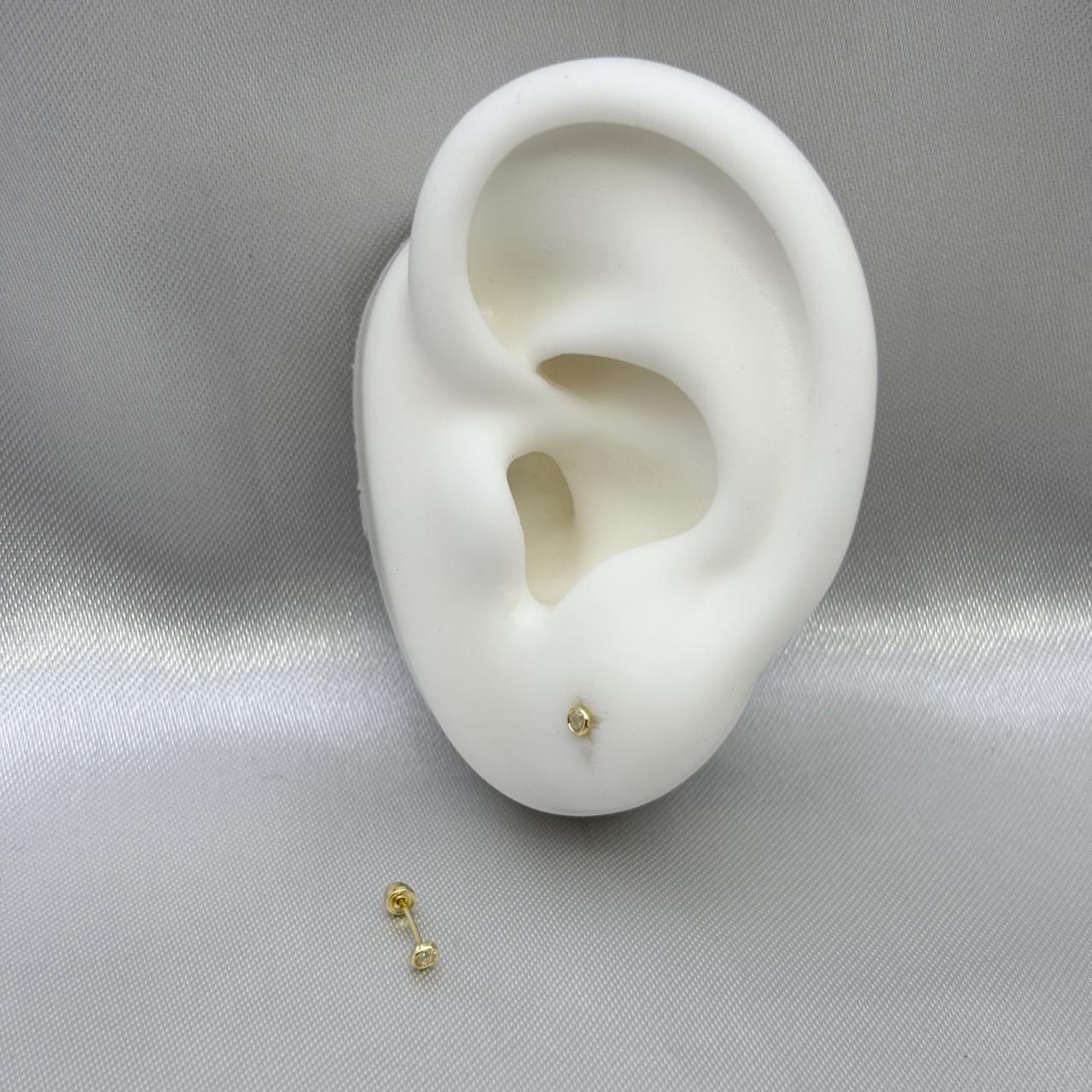 #B10104 - Broquel De Bisel Redondo Piedra Zirconia Oro 10K - L130/ - L200/