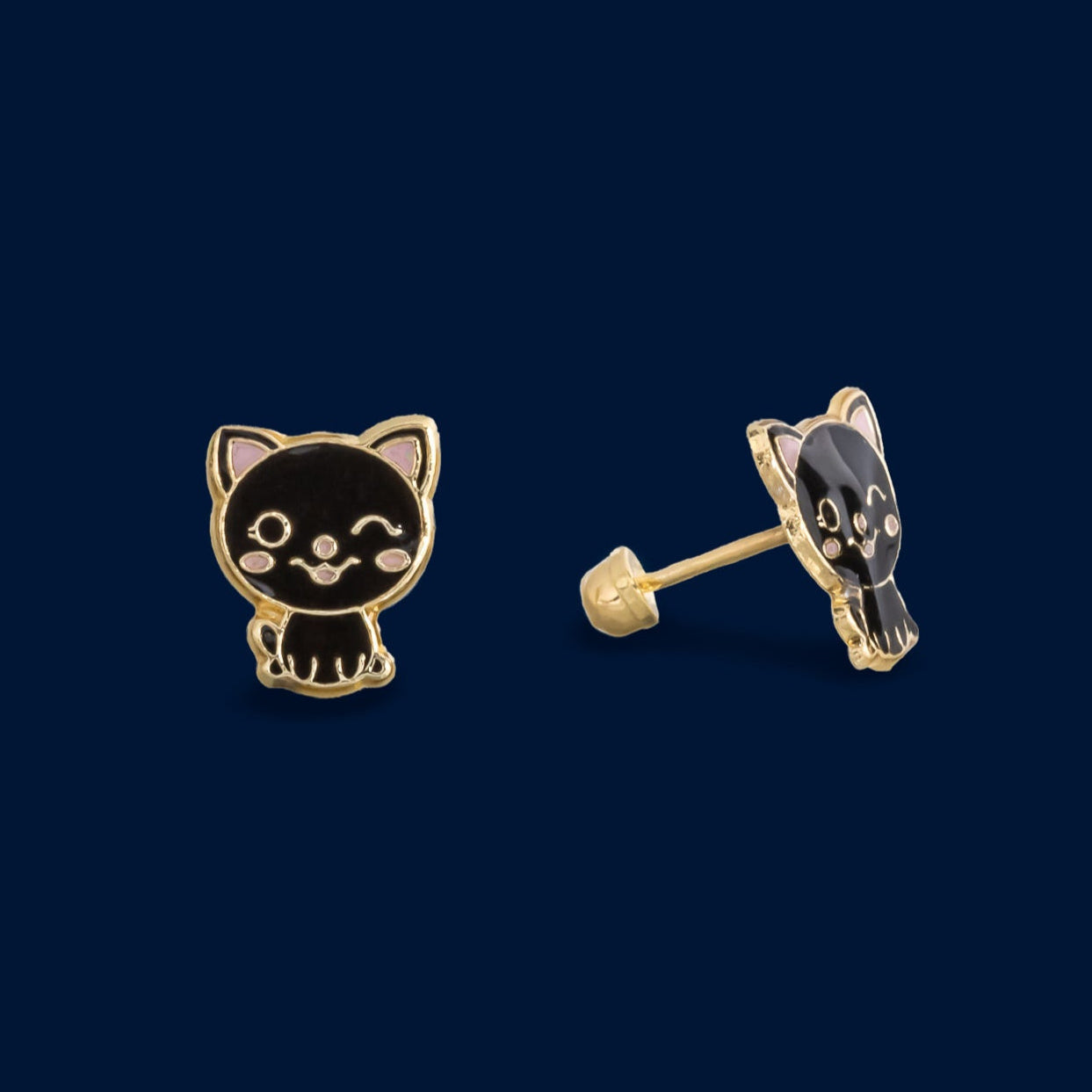 #B10111 - Broquel Gato/Gatito Esmaltado Oro 10K - L300/