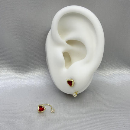 #B10133 - Broquel De Corazón Piedra Zirconia Curvo/Teléfono Oro10K - L305/ - L400/