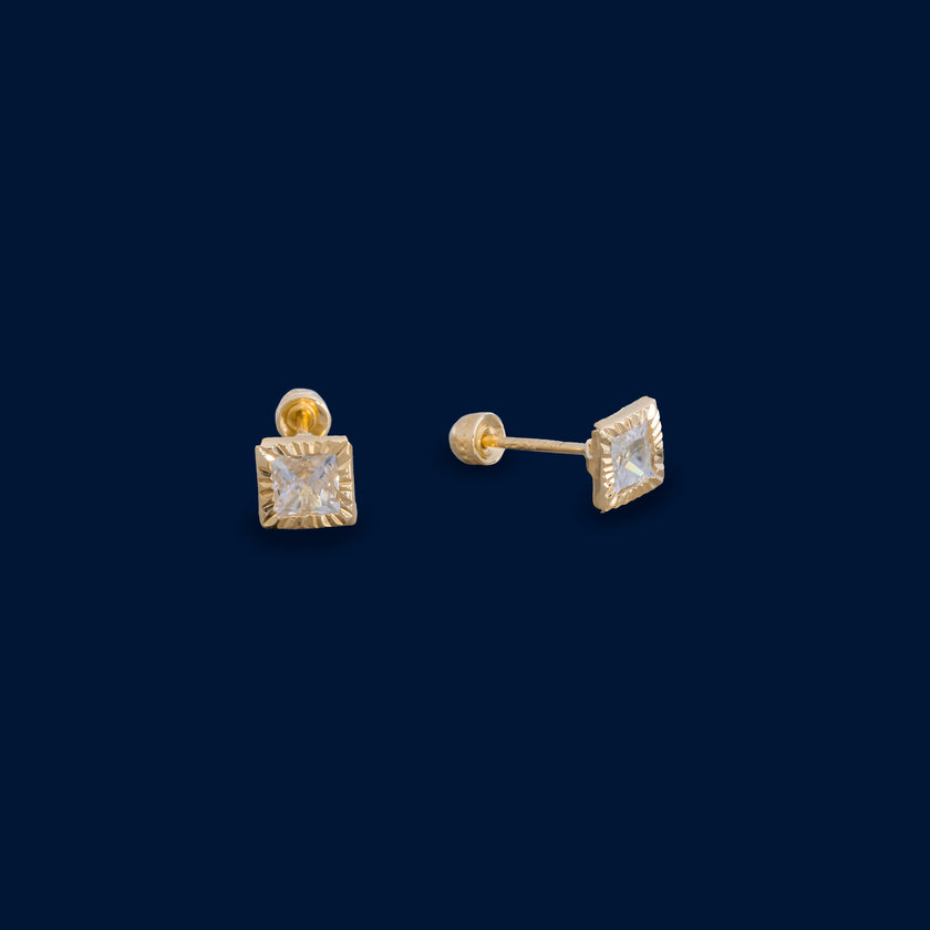 #B10156 - Broquel De Bisel Cuadrado Diamantado De Oro10k - L180/ - L365/