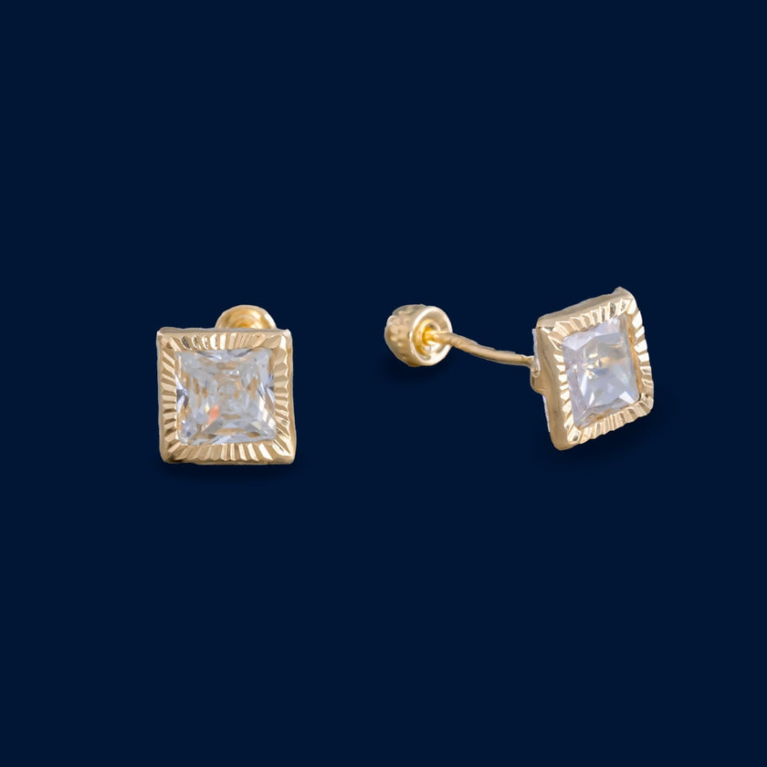 #B10156 - Broquel De Bisel Cuadrado Diamantado De Oro10k - L180/ - L365/