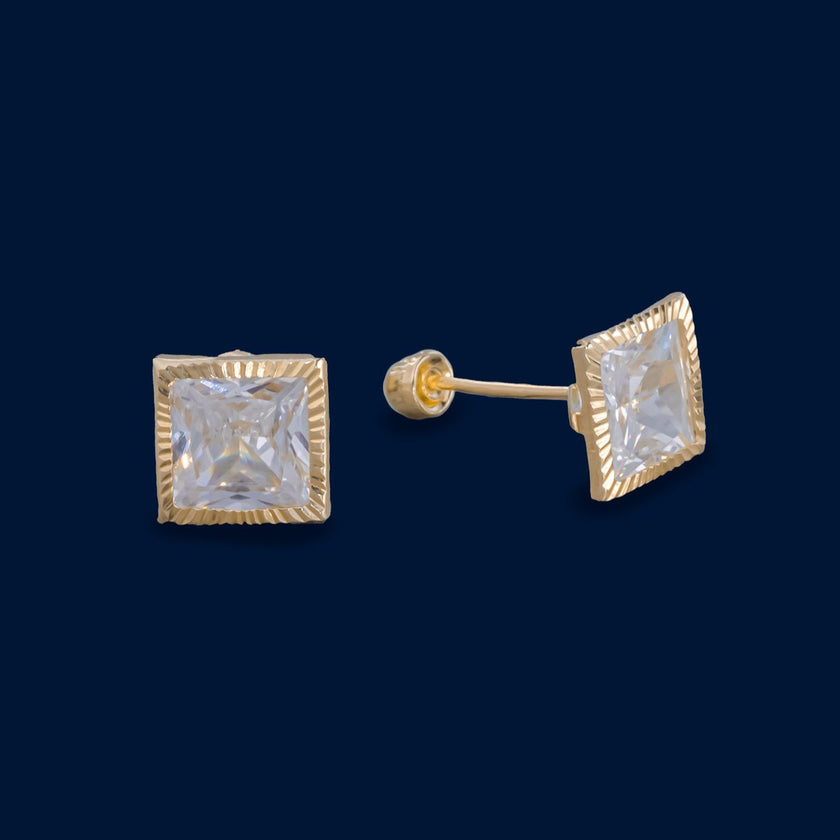 #B10156 - Broquel De Bisel Cuadrado Diamantado De Oro10k - L180/ - L365/