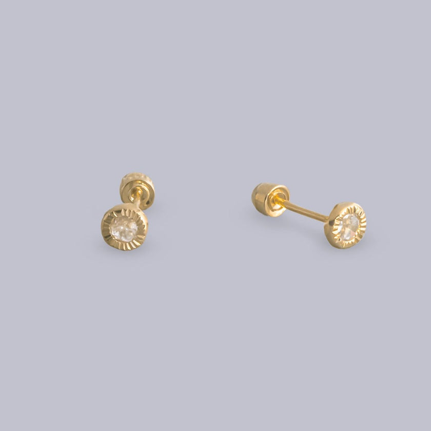 #B10209 - Broquel De Bisel Redondo Diamantado De Oro 10K - L150/ - L280/