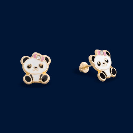 #B10214 - Broquel De Osito Panda Con Moño De Oro 10K - L190/