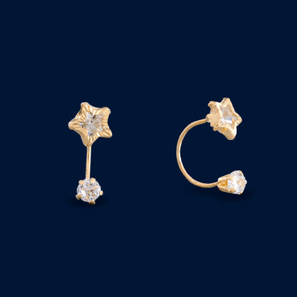 #B10220 - Broquel Estrella Con Piedra Zirconia Curvo/Teléfono Oro 10K - L195/