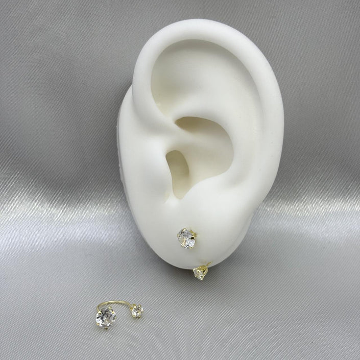 #B10221 - Broquel Con Piedra Zirconia Circular Curvo/Teléfono Oro 10K - L250/