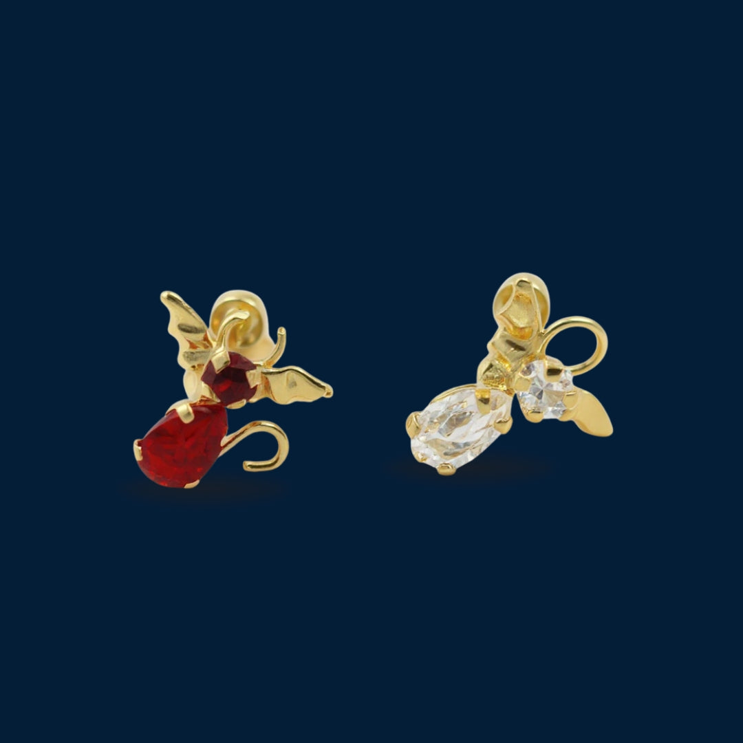 #B10232 - Broquel Conciencia Ángel Y Diablito Con Piedra Zirconia Oro 10K - L355/
