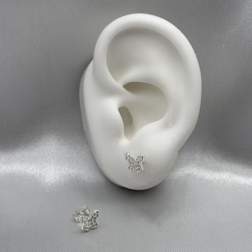 #BR103 - Broquel Mariposa Con Piedra Zirconia Plata - B17/1.1