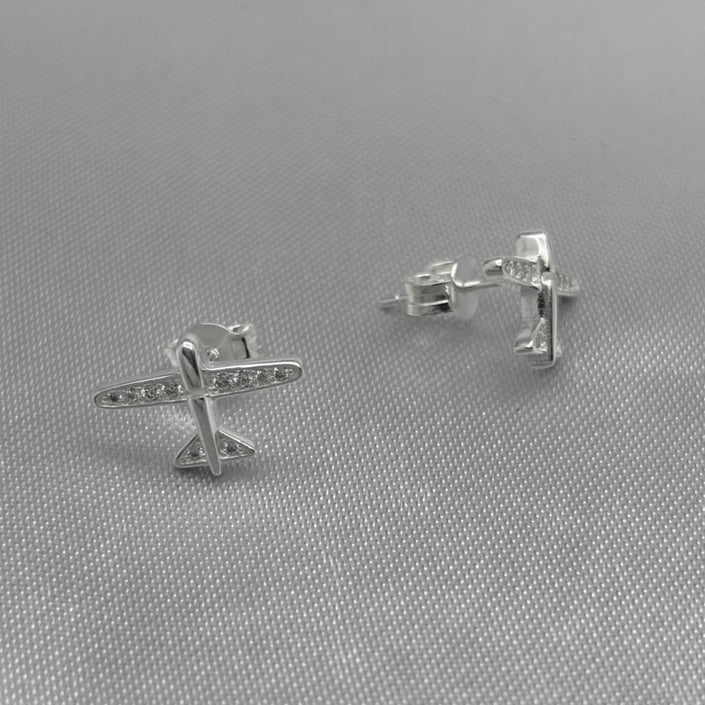 #BR253 - Broquel Avión Piedra Zirconia Plata - LL1.7