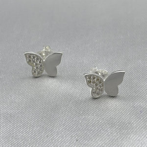 #BR265 - Broquel Mariposa Con Zirconia Plata - LL2.1