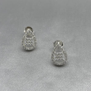 #BR269 - Broquel Gota Y Cuadro Con Zirconia Plata - LL1.9