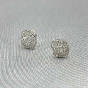 #BR273 - Broquel Candado Corazón Con Zirconia Plata - LL1.8