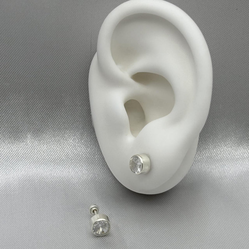 #BR287 - Broquel Tambor Con Piedra Zirconia Plata - E27/ - E41/