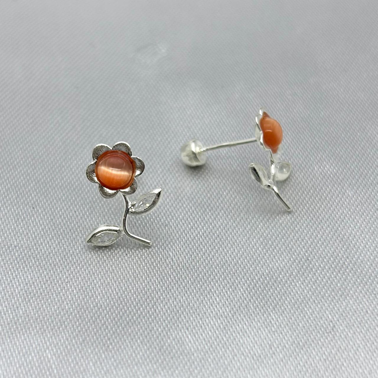 #BR288 - Broquel Flor Con Zirconia Plata - F46/