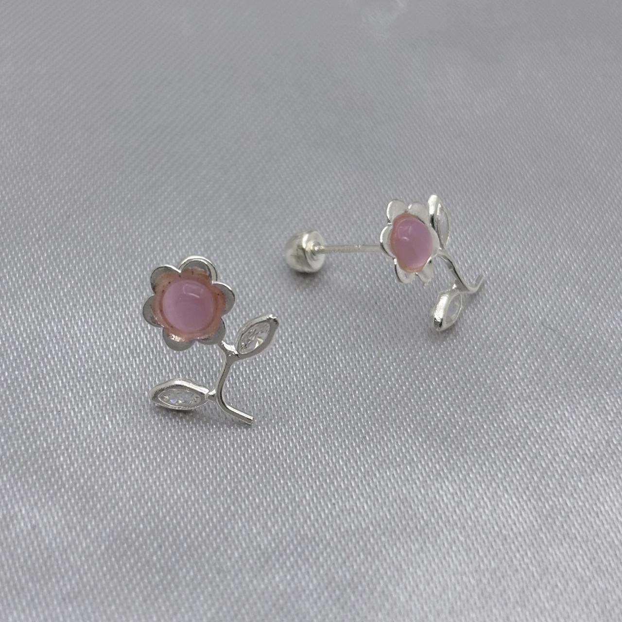 #BR288 - Broquel Flor Con Zirconia Plata - F46/