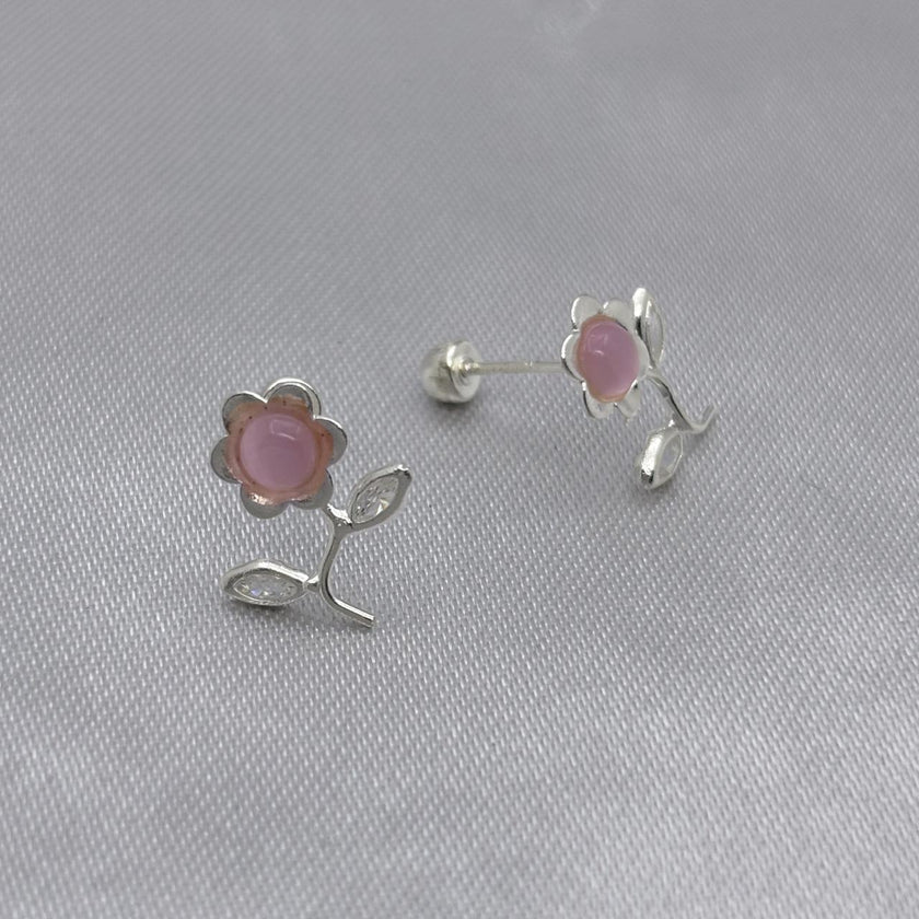 #BR288 - Broquel Flor Con Zirconia Plata - F46/