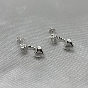 #BR298 - Broquel Doble Corazón Piedra Zirconia Plata - B11/2.5